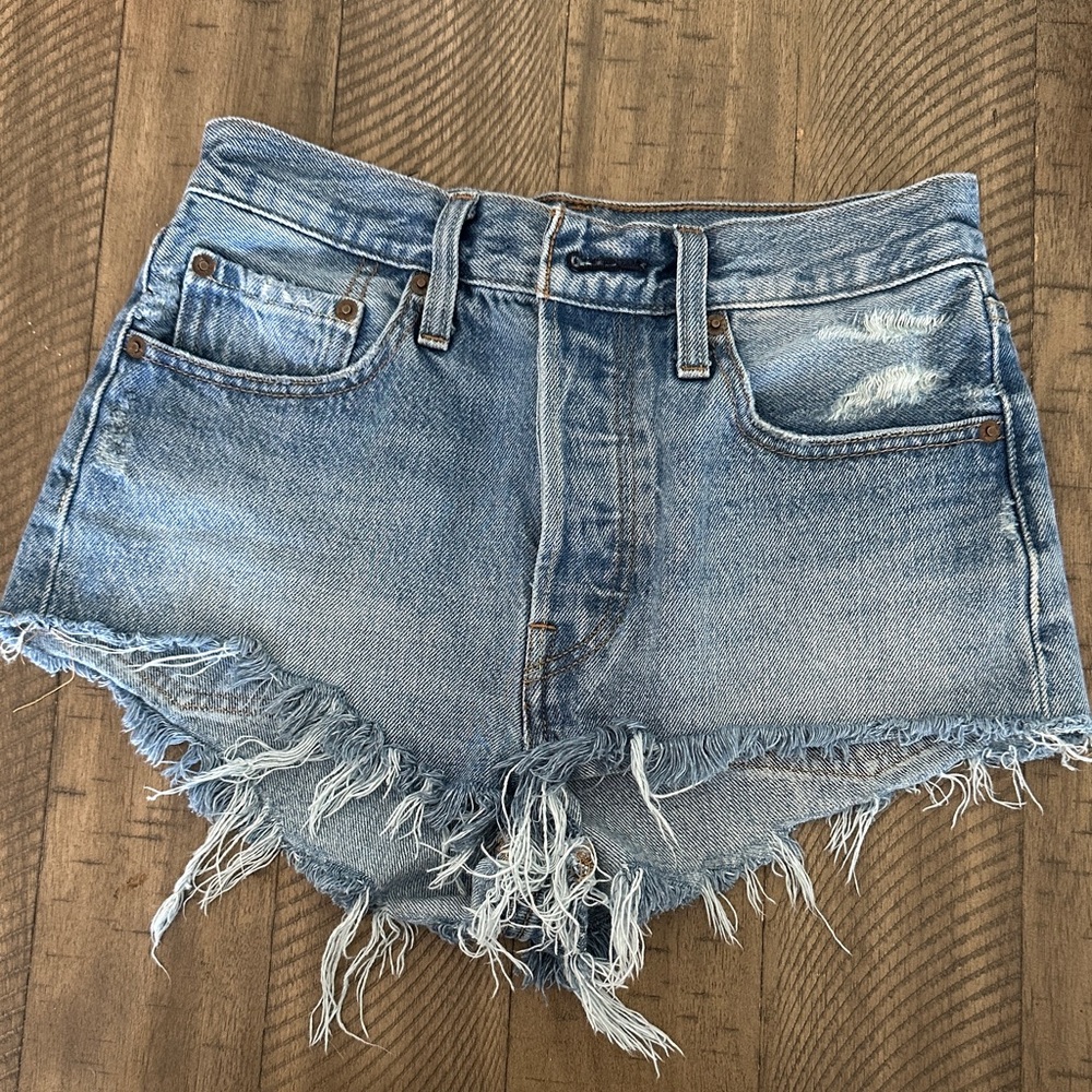 Levi's Blue Frayed Hem Jean Shorts